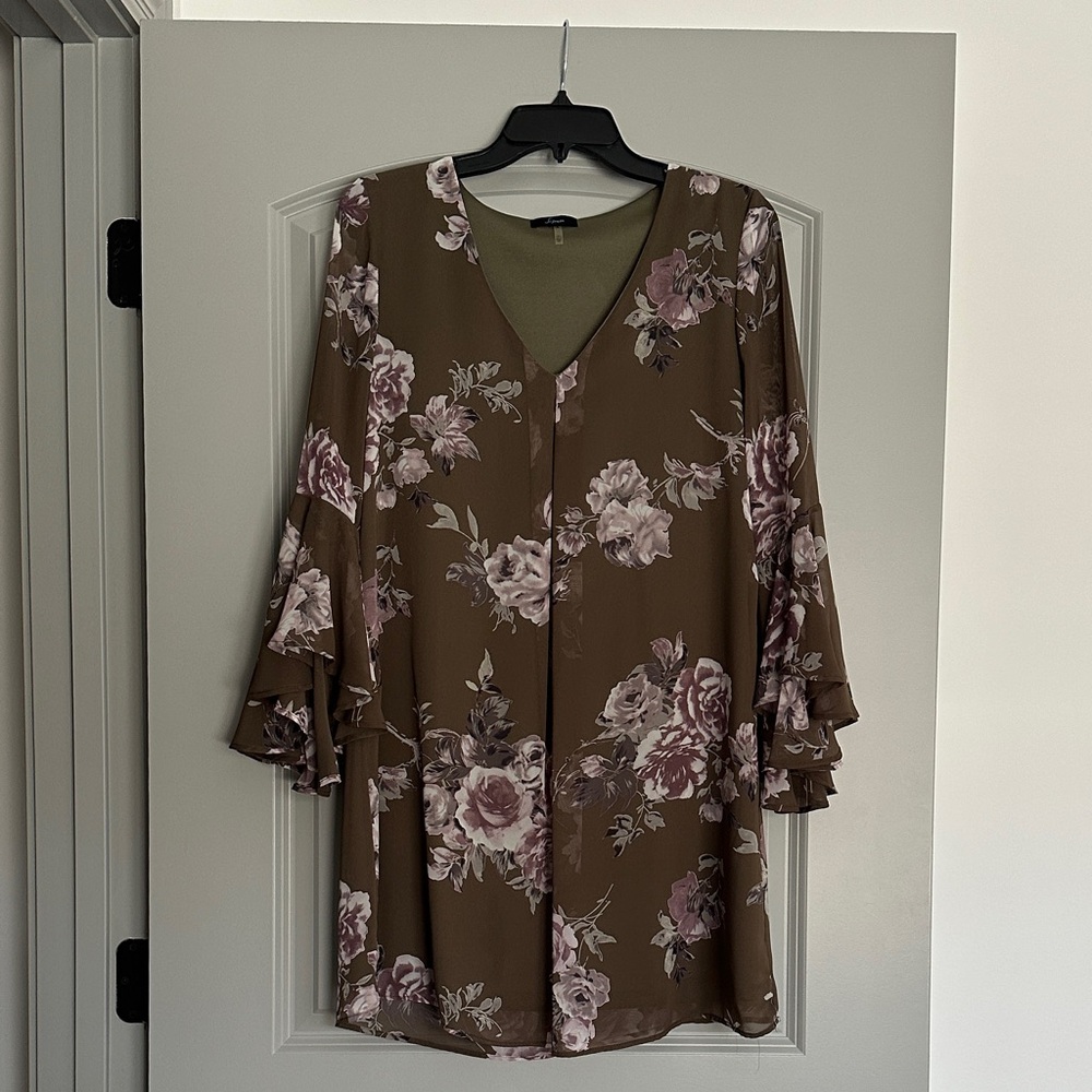 Soprano Olive Green dress with plum flowers